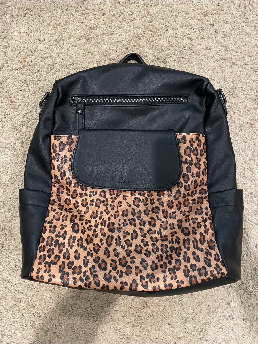 Chic Black & Leopard Print Women's Backpack by Cluci